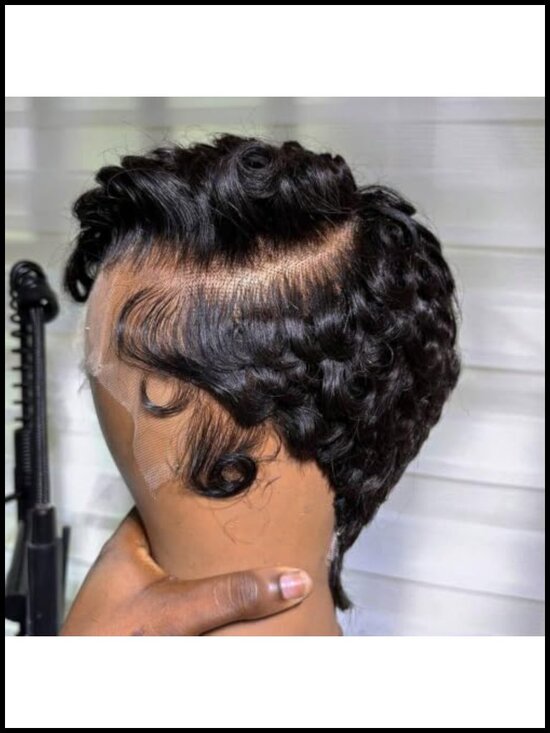 13x4 Lace Front Wig Human Hair Short Curly Pixie Cut Glueless Deep Wave main image 5